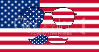 Glasses and Mustache Design of the American Flag on USA flag bac
