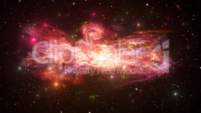 Universe with Galaxy, Stars and Colorful Nebula on Dark Starry B