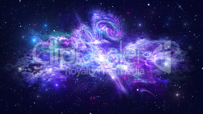 Universe with Galaxy, Stars and Colorful Nebula on Dark Starry B