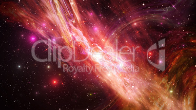 Universe with Galaxy, Stars and Colorful Nebula on Dark Starry B