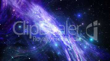 Universe with Galaxy, Stars and Colorful Nebula on Dark Starry B