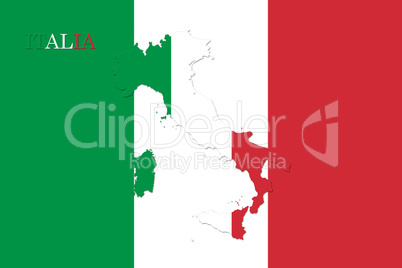 Map of Italy With Italian Flag. Official colors and proportion i