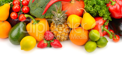 fruits and vegetables on white background