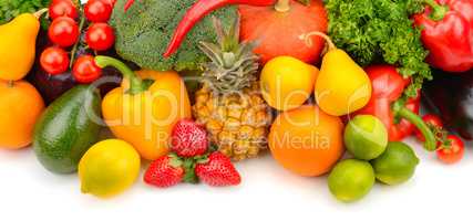 fruits and vegetables on white background