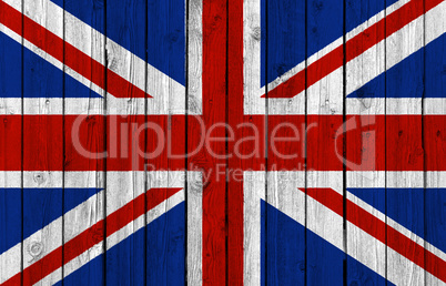 United Kingdom national flag on old wood background