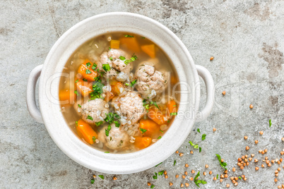 Buckwheat soup with meatballs