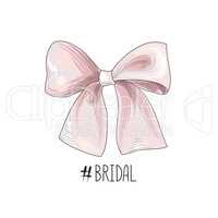 Bow drawn. Wed sign. Gentle cream pink bow ribbon isolated with