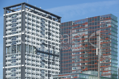 Abstrakte Fassade eines modernen Bürogebäudes in Hamburg, Deut