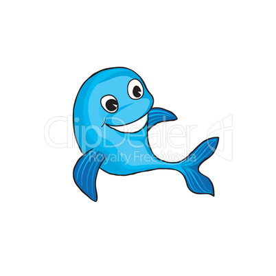 Funny dolphin cartoon. Marine animal sign.