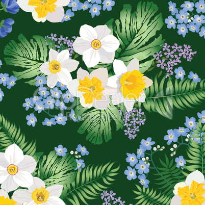 Floral pattern. Flower bouquet spring garden background.