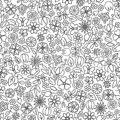 Floral doodle seamless pattern.  Flower icon gentle background.