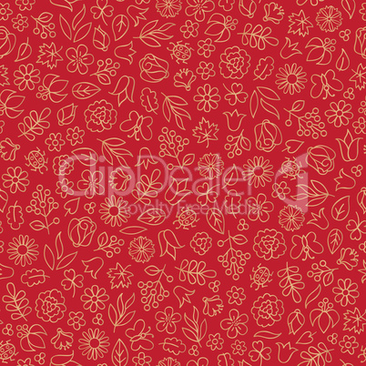 Flower, leaves, berry icons. Floral fall seamless pattern. Autum