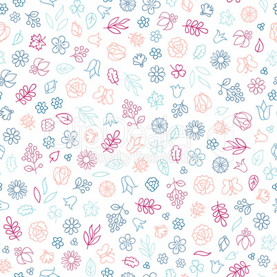 Flower icon seamless pattern. Floral leaves and flowers white te