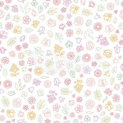 Flower icon seamless pattern. Floral leaves, flowers. Summer orn