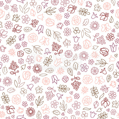 Flower icon seamless pattern. Floral leaves and flowers white te