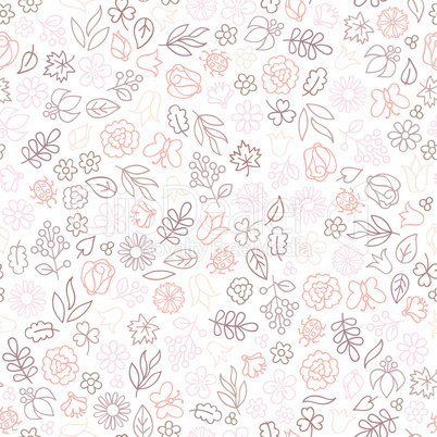 Flower icon seamless pattern. Floral leaves, flowers. White text