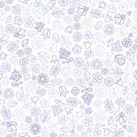 Flower icon seamless pattern. Floral leaves, flowers. White text