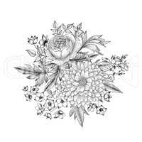 Flower bouquet isolated. Floral sketch background. Hand drawn en