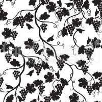 Floral tiled pattern with grape branch silhouette. Wineyard wall
