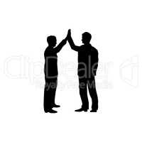 Business colaboration sign. Two men silhouette with hight five