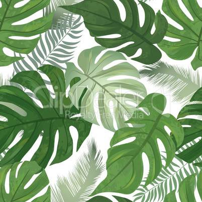 Floral seamless pattern. Tropical leaves background. Palm tree l