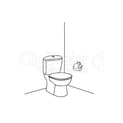 Toilet room furniture. Bathroom interior line sketch.