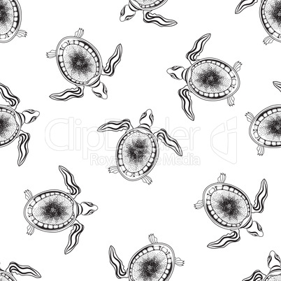 Turtle seamless pattern. Marine reptile swimming over white back