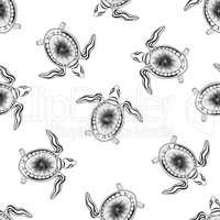 Turtle seamless pattern. Marine reptile swimming over white back