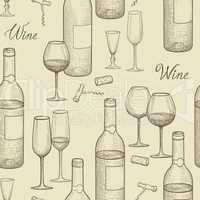 Drink wine seamless sketch pattern. Wine card restaurant backgro