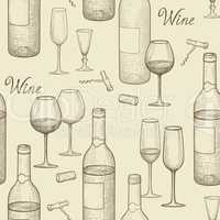 Drink wine seamless doodle pattern. Wine card bar background
