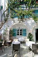 The outdoor restaurant in traditional Greek style, Santorini isl