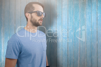 Composite image of male model wearing sunglasses