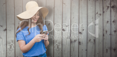 Composite image of brunette women wearing summer hat