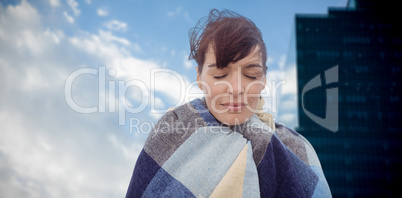 Composite image of portrait of brunette women wearing scarf