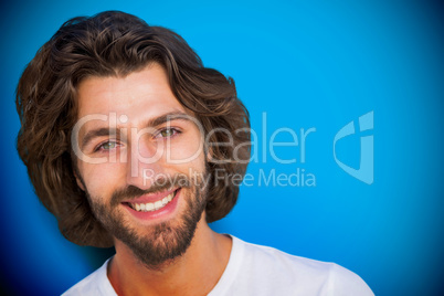Composite image of profile portrait serious brunette man