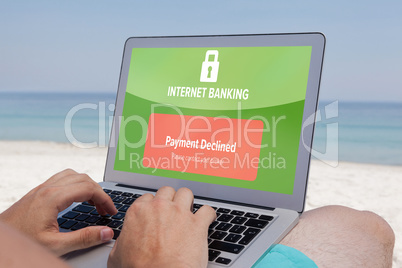 Composite image of internet banking text on green display