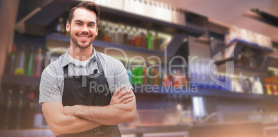 Composite image of portrait of handsome waiter