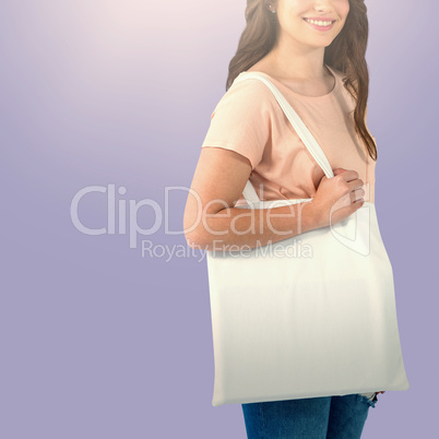 Composite image of beautiful brunette women holding bags