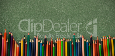 Overhead view of various colored pencils