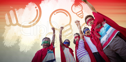 Composite image of low angle view of children in superhero costumes