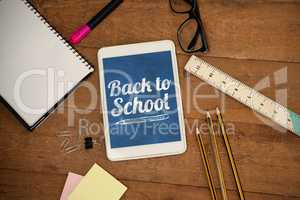 Composite image of back to school text over white background