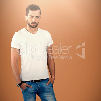 Composite image of confident and handsome man posing