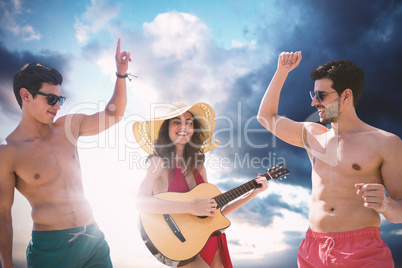 Composite image of teenagers dancing and playing music