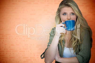 Composite image of portrait of young blonde woman