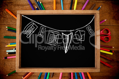 Composite image of illustration image of school supplies arranged