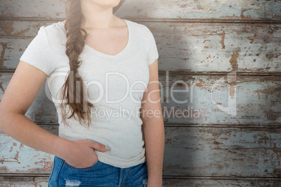 Composite image of model with braided hair wearing white top