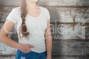 Composite image of model with braided hair wearing white top
