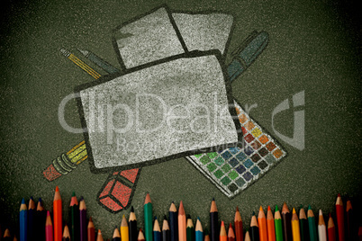 Composite image of illustration image of school supplies