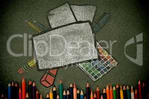 Composite image of illustration image of school supplies
