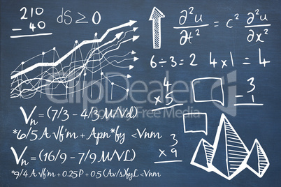 Composite image of mathematical equations with graph and diagrams